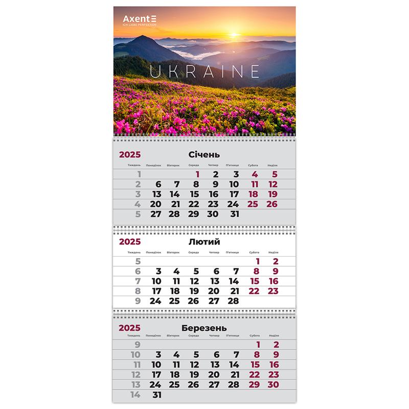 Календар настінний квартальний на 2025 р., AXENT, 3 пружини, малюнок асорті (8803-25-A)